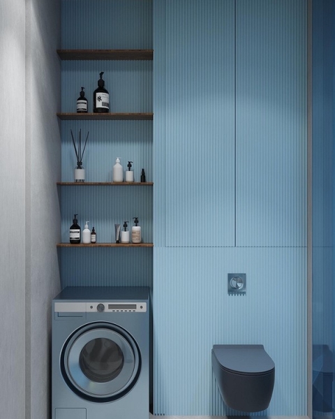 Полиці в санвузлі на торці шафи