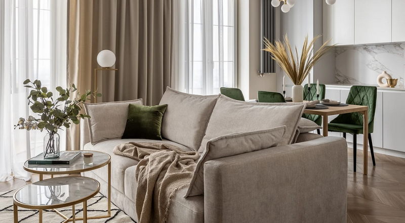 Бежевый диван: какой выбрать, с чем сочетать и как вписать в интерьер (84 фото)