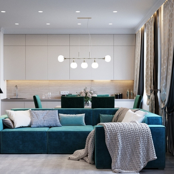 Як і з чим поєднувати бірюзовий диван в інтер'єрі