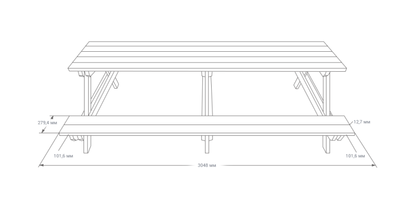 Креслення вуличного столу з лавками