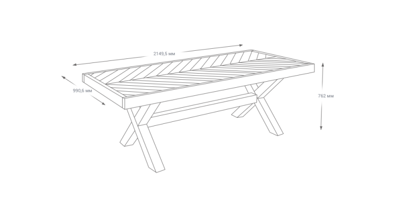 Креслення дачного столу з Х-подібними ніжками
