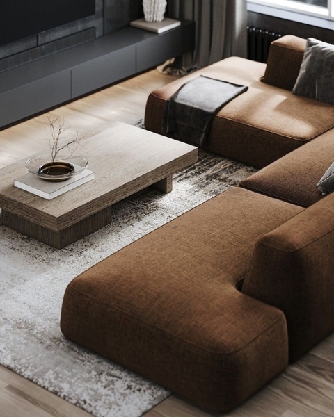 Коричневий диван як частина затишного інтер'єру