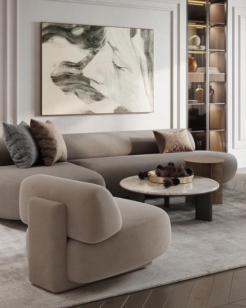 Коричневий диван у скандинавському інтер'єрі