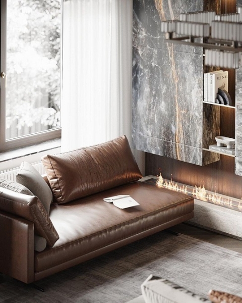 Шоколадний диван у сучасному дизайні інтер'єру