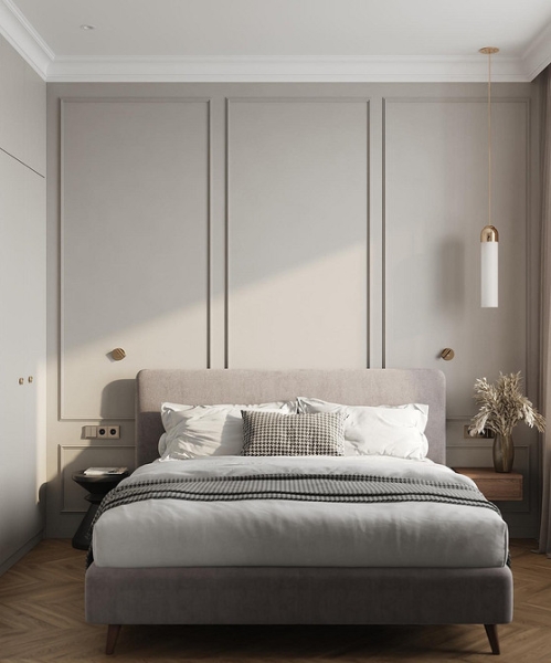 Затишна Спальня В Бежевих Тонах Ліжко-подіум в бежевих тонах