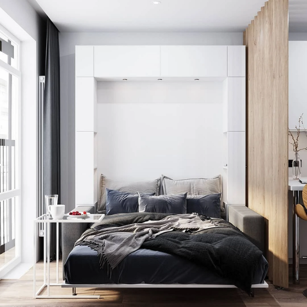 Ліжко з вбудованим робочим місцем для економії простору