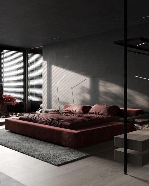 Ліжко-Акцент В Спальні Яскраве ліжко-подіум в інтер'єрі спальні