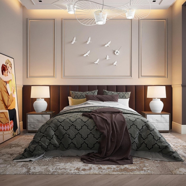 Стильне велике узголів'я ліжка з текстурною оббивкою