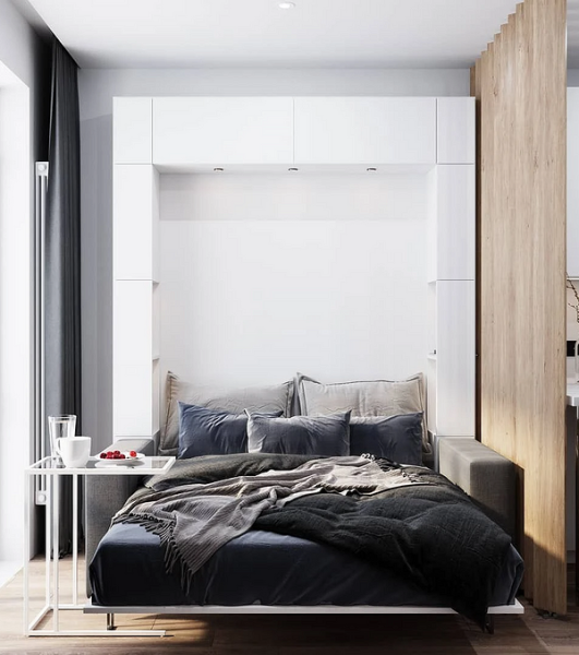 Багатофункціональне ліжко з вбудованими полицями та шухлядами