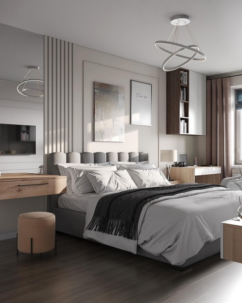 Натуральні Матеріали В Дизайні Спальні Ліжко-подіум з дерев'яною обробкою