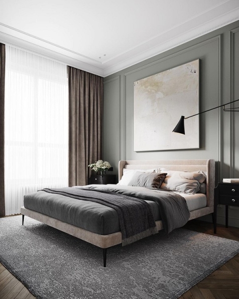 Спокійний Інтер'єр Спальні Ліжко-подіум в нейтральних тонах