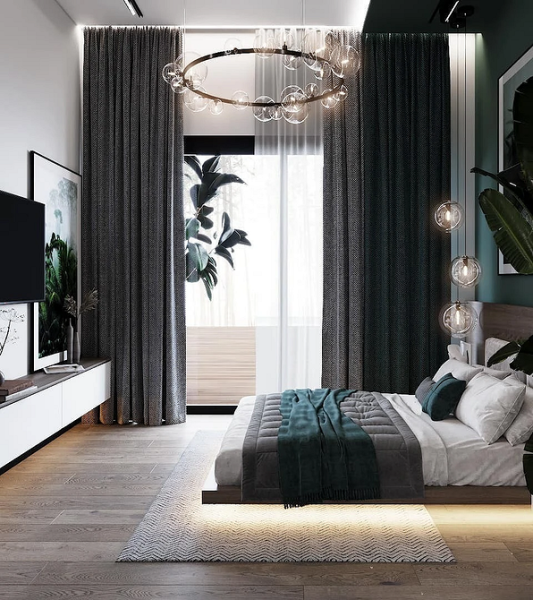 Паряще ліжко з підсвіткою, що додає атмосферності спальні