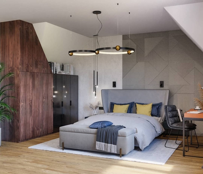 Узголів'я ліжка з незвичайним дизайном в інтер'єрі спальні